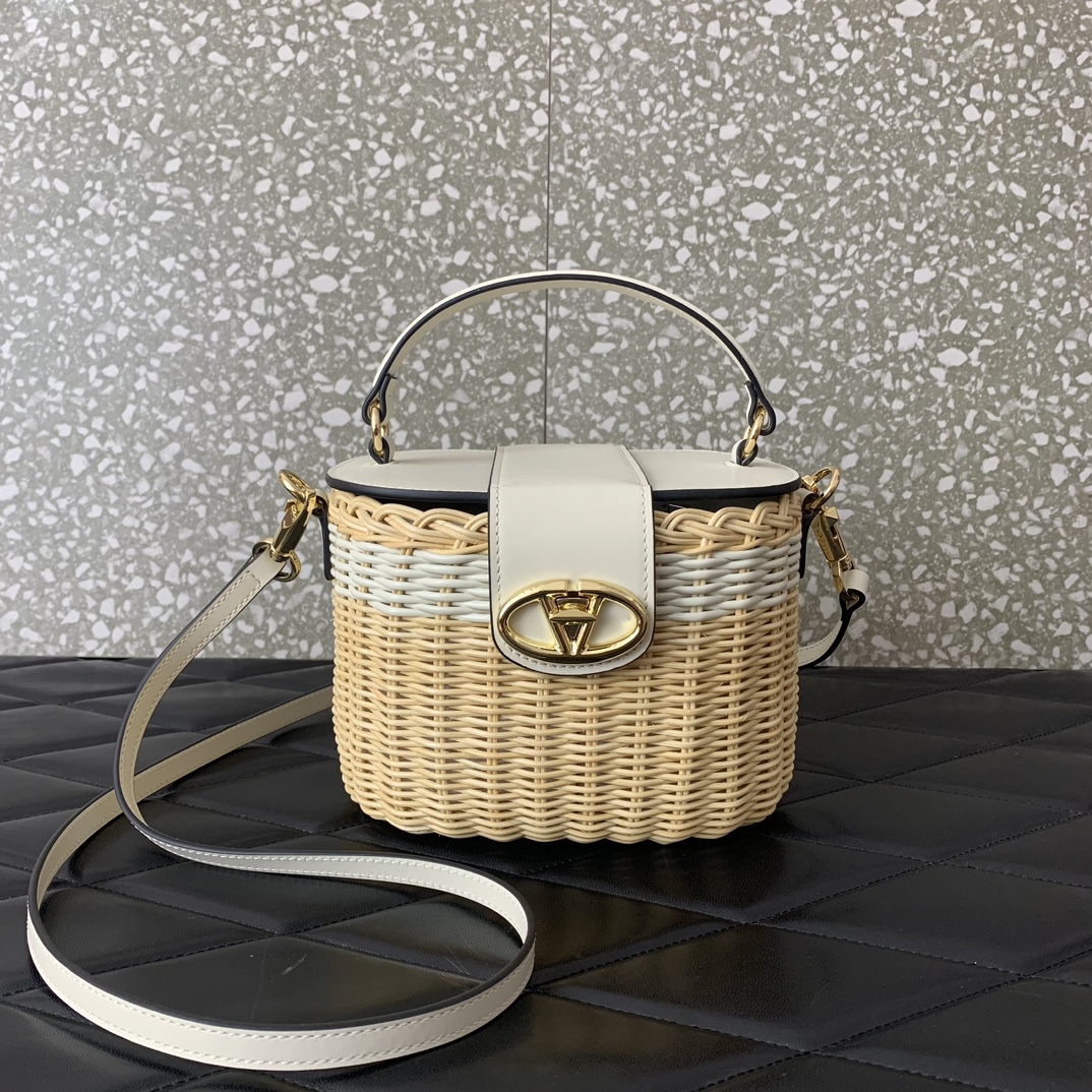 Valentino Garavani VLogo Signature Wicker and Leather Vanity Bag 